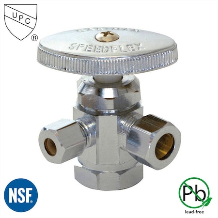 Thrifco Plumbing 1/2 Inch FIP x 3/8 Inch Comp x 1/4 Inch Comp Multi Turn Brass Angle Stop 4405591